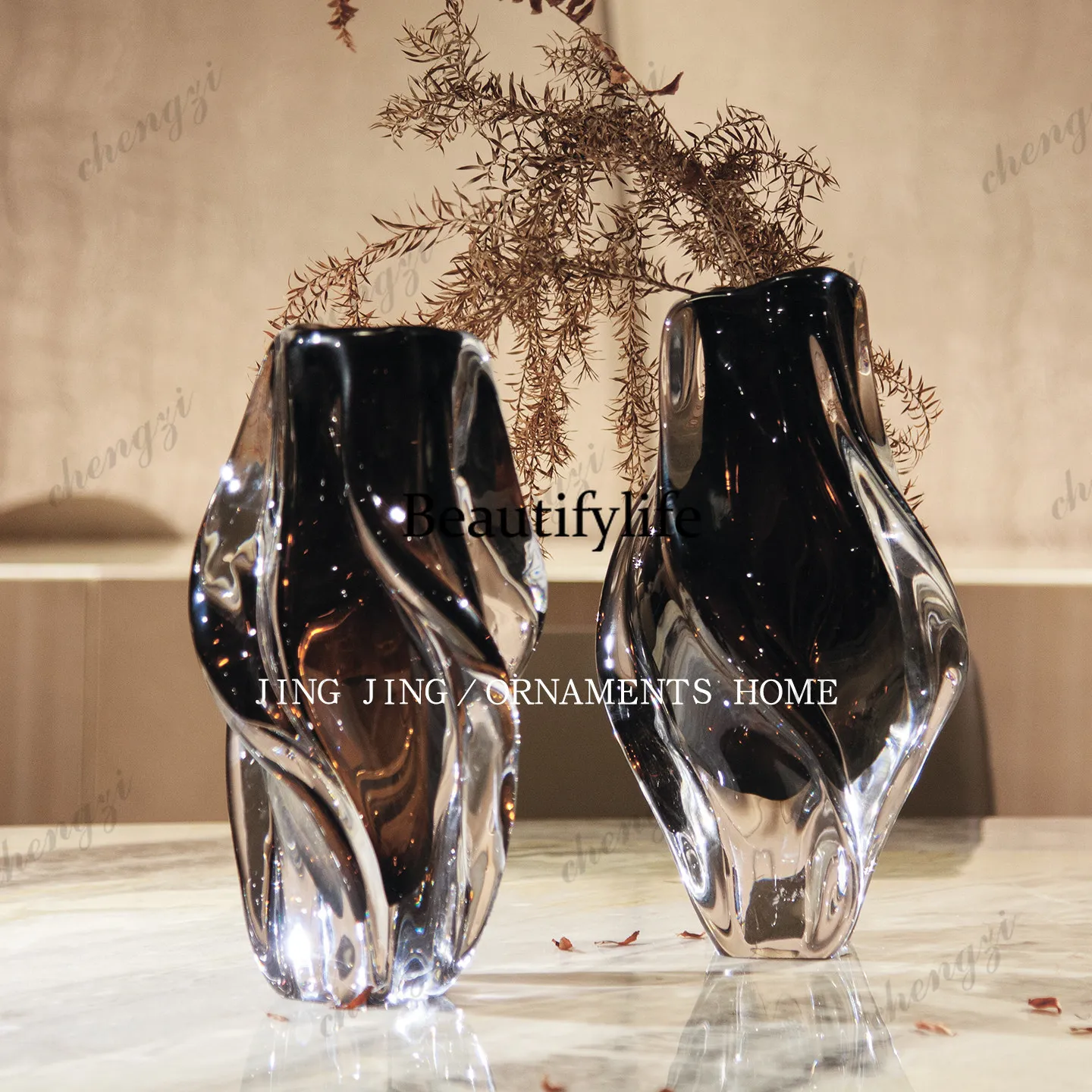 High-end light luxury brown glazed vase ornament living room dining table water culture flower decoration