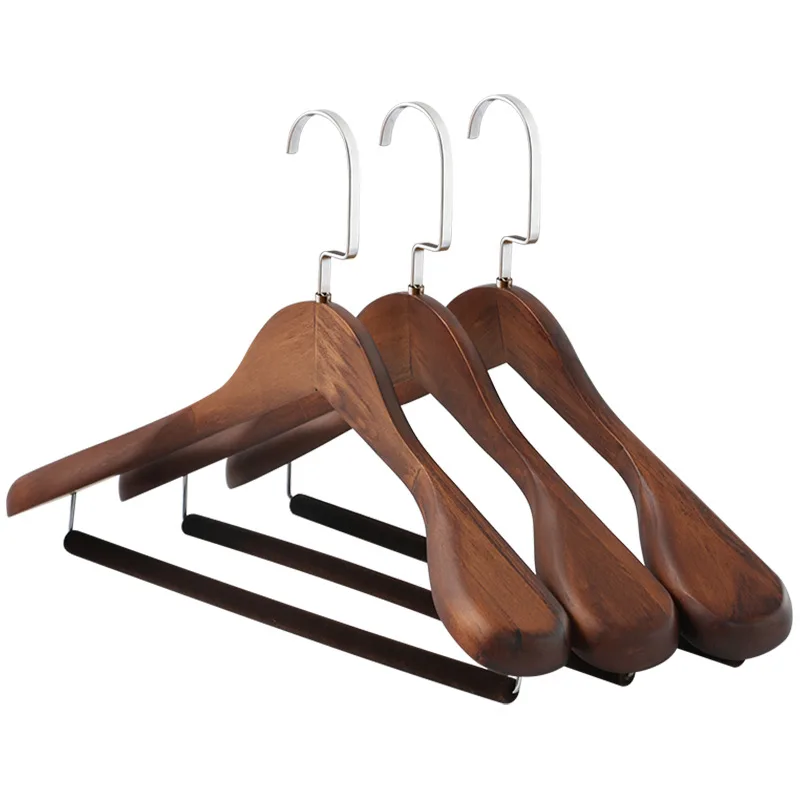 1/2PCS Premium Wooden Hangers,Men's Suit Clothes Hanger with Anti-Slip Bar for Closet Storage,Retro Wide Shoulder Jacket Hanger