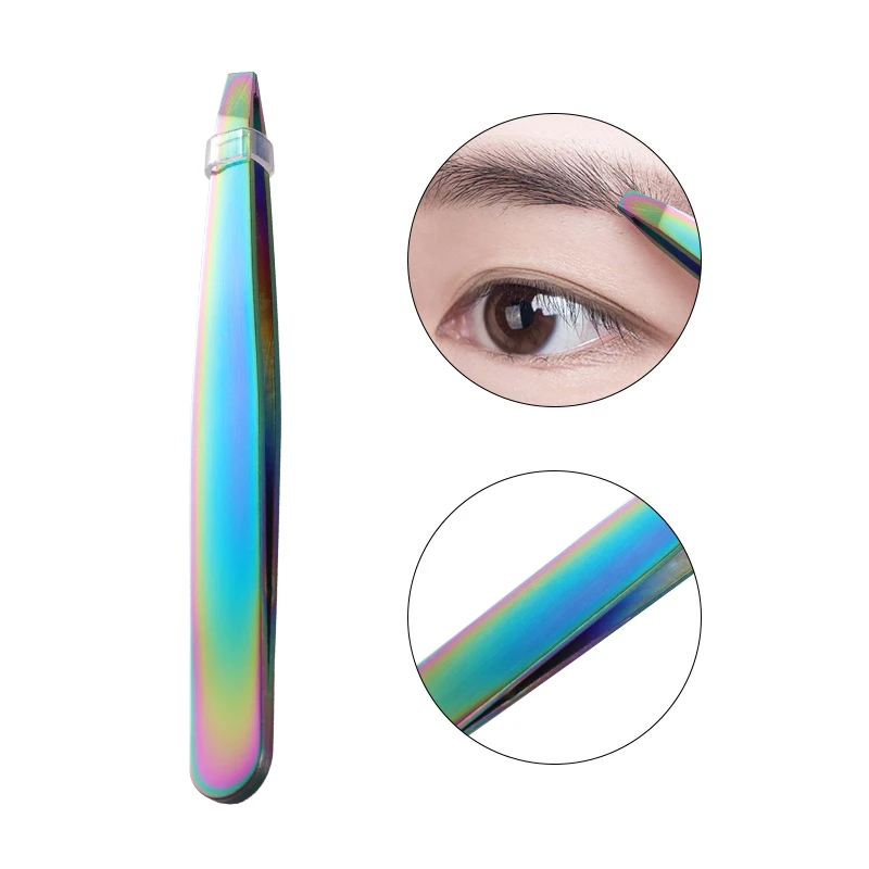 Stainless Steel Plated Color Eyebrow Tweezer Slant Tip Tweezer for Women Beauty Makeup Tool