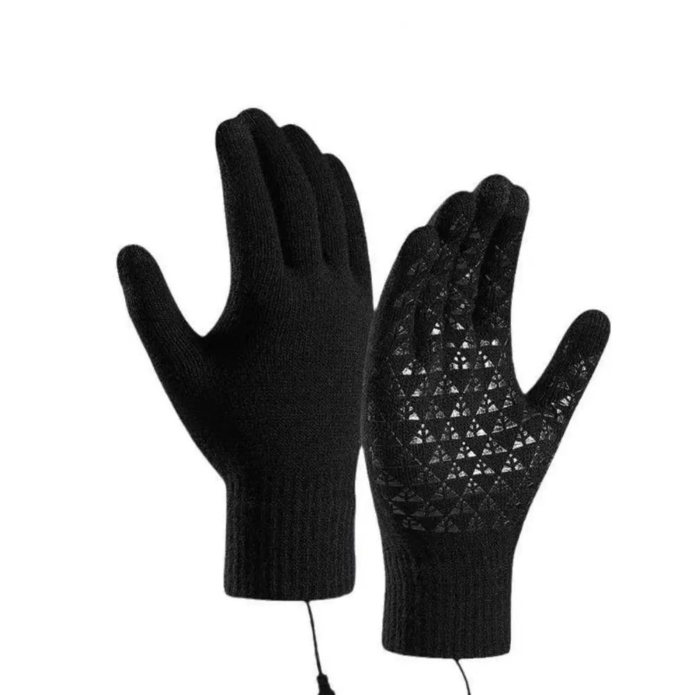 1 Level 3 Level USB Electric Heated Gloves Adjustable Temperature Warm Knitted Polyester Gloves Solid Color Thick