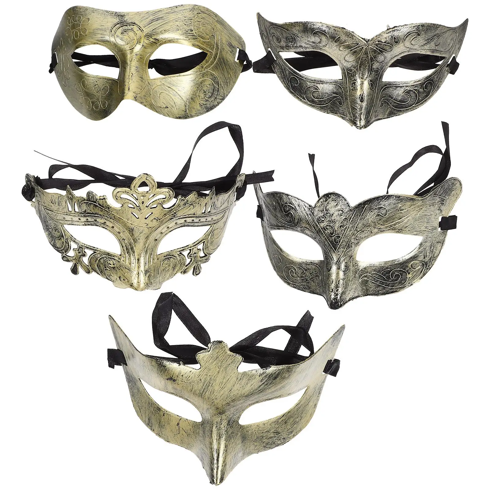 

25pcs Retro Half Face Masks Elegant Plastic Masquerade Costume Gold Butterfly Pointy Prince Design