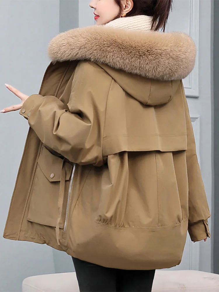 

Women's ort Cotton Jaet Winter New Sle Fce Lined Quilted Coat Korean Sle Loose Fit Zipper Closure Hooded Coat