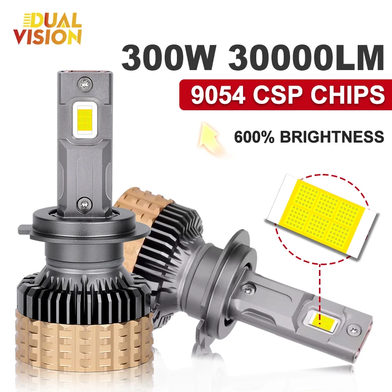 

2PCS K5C H7 LED 300W 30000LM Headlights CANBUS Two Copper Tube Super Bright 9054 CSP Chips 6000K Mini Auto Lamp Fog Lights 12V