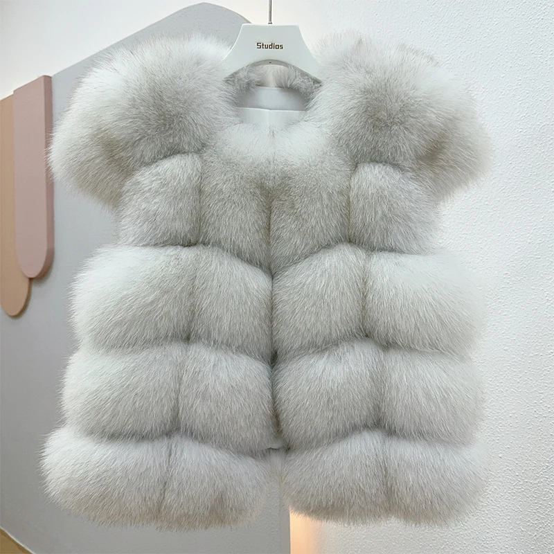 여성용 푹신한 리얼 폭스 모피 민소매 조끼 천연 모피 양복 조끼 럭셔리 겉옷 재킷