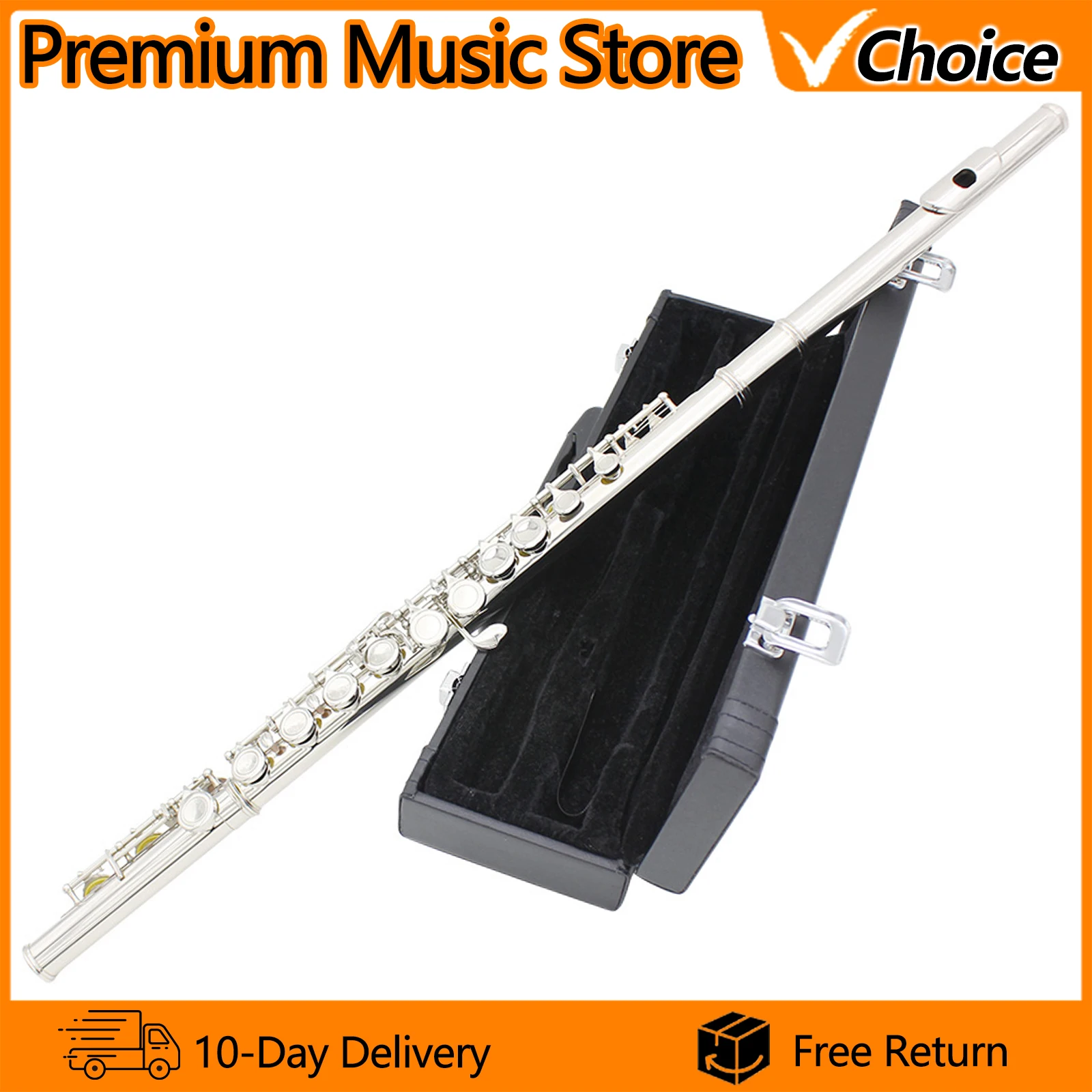 

Flute 16 Closed Open Holes C Key Professional Transverse Flute Concert Musical Instrument with Box Cleaning Cloth Stick Gloves