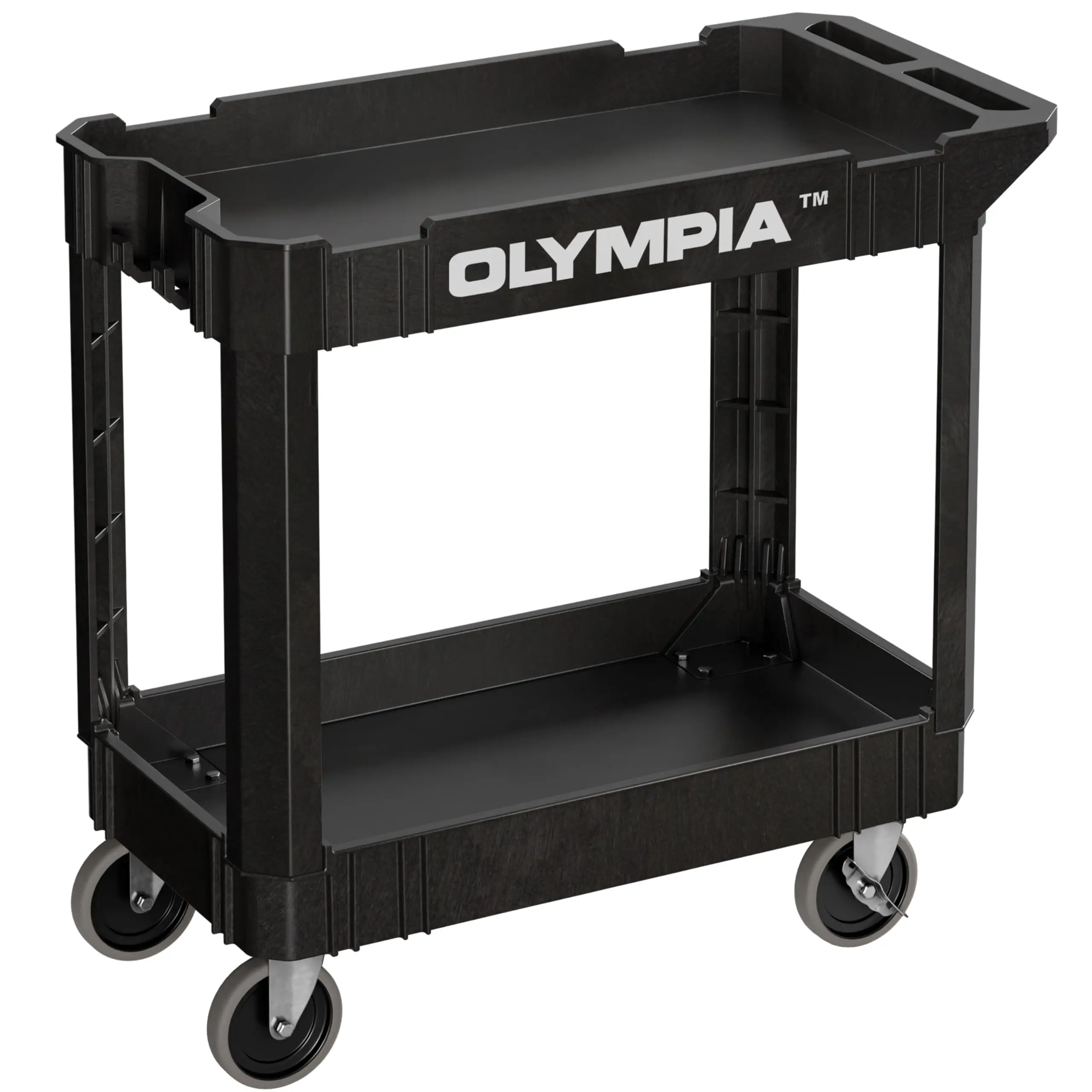 HDPE Rolling Garage Utility Cart, 2 Shelves, 500 Lb, Black