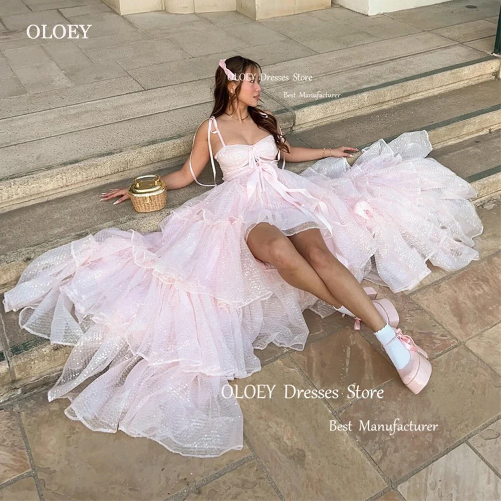 OLOEY-Princesa A Line Vestidos De Noite, Vestidos Rosa Para Bebê, Sessão De Fotos, Correias De Espaguete, Vestidos De Baile, Glitter Em Camadas, Festa De Casamento