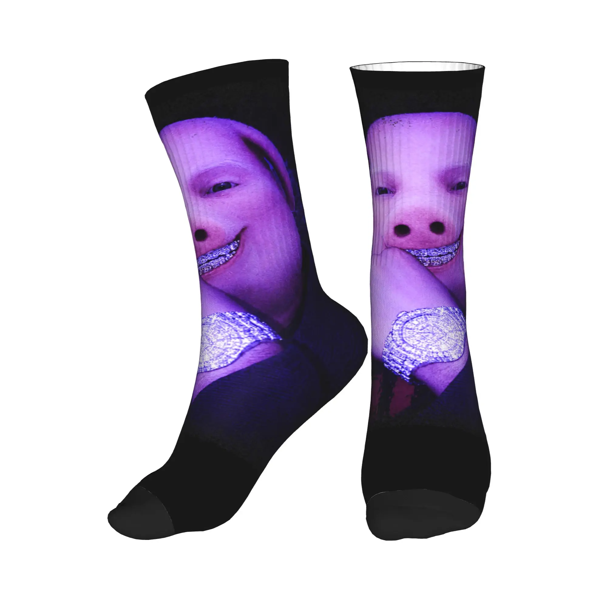 Funny John Pork Meme Bling Grillz Hiphop Socks  Non-Slip Stockings Men Soft Outdoor Socks Winter Vintage Graphic Socks
