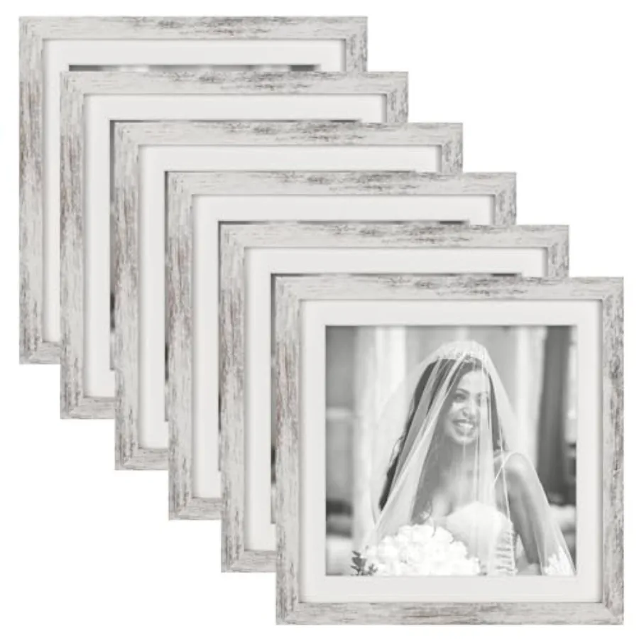 

Square Picture Frames Set of 6 Wood Grain Photo Frame for Gallery Wall Mounting or Tabletop Display