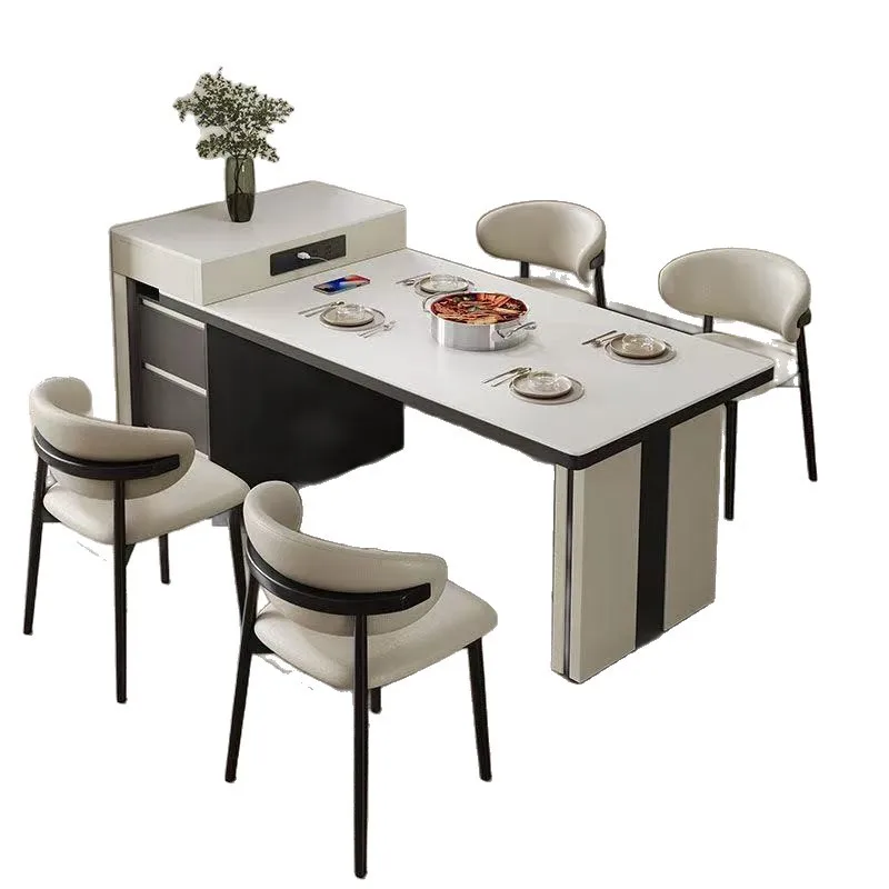 Solid wood telescopic island platform, light luxury stone stone dining table and chair combination, minimalist home use