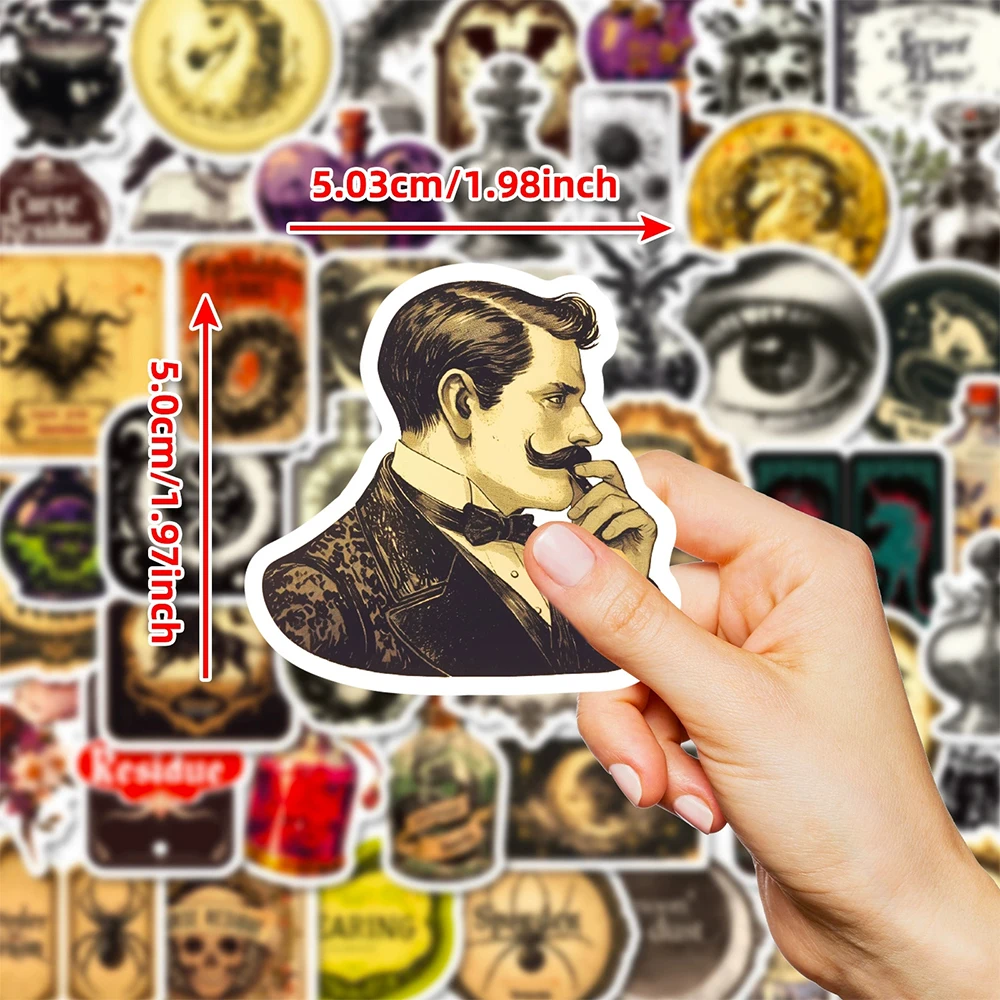 

10/30/50pcs Retro Cartoon Magic Potion Label Stickers Goth Apothecary Decals Kid Toy DIY Phone Skateboard Bike Cool Sticker Pack