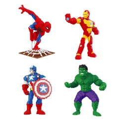 Marvel mikro klocki do budowy Spiderman Iron Man Hulk superbohaterowie zmontowany Model kapitan ameryka Mini figurki z cegły zabawki dla dzieci