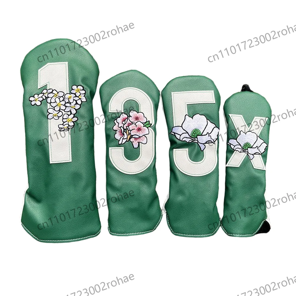 

Floral Numbered Golf Headcovers - Green White Driver Fairway Hybrid Covers (1W/3W/5W), Cart Bag Protector
