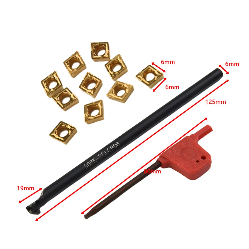 

S06K-SCLCR06 Держатель инструмента S06K-SCLCR06 Токарный станок Расточная оправка Токарный держатель + 10 шт. CCMT060204-HM Твердосплавные вставки