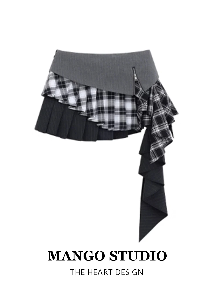 

Клетчатая двусторонняя одежда с высокой талией для девочек, весенне-осенняя пышная юбка Y2K для субкультуры, неравномерная пышная юбка для поездок на работу, юбка с высокой талией