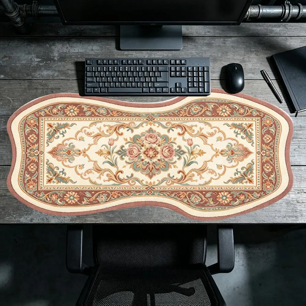 Deep Brown Floral Persian Gaming Mouse Pad Precision Tracking Thick Rubber For Esports Desk Decor Creative Special Shaped