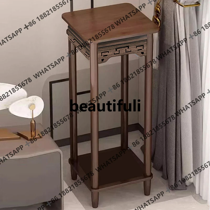Solid wood flower shelf potted indoor floor-standing living room small balcony bracket display display