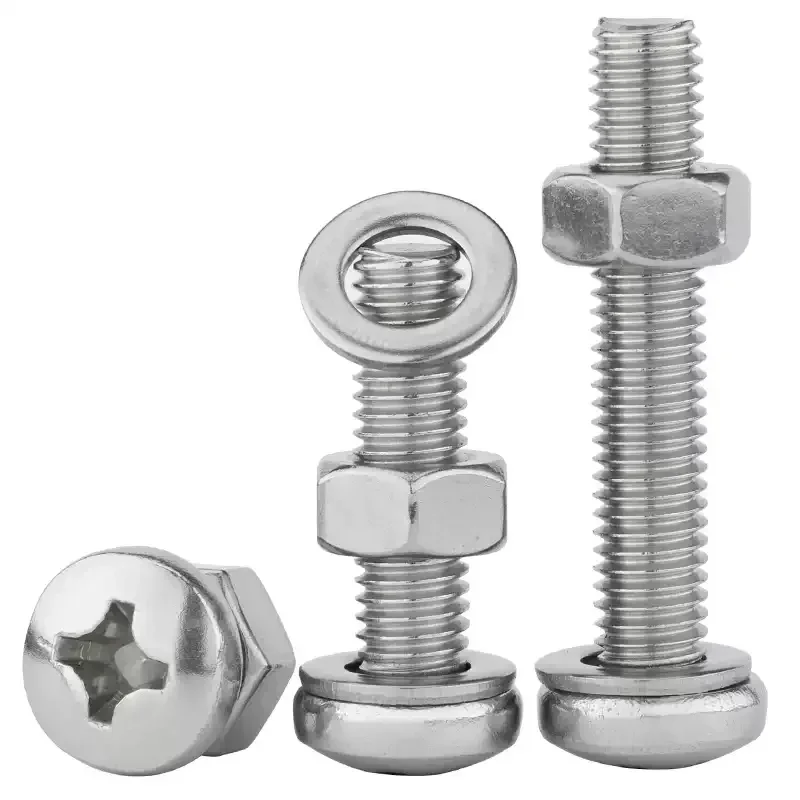 مجموعة مكونة من ثلاث قطع من الفولاذ المقاوم للصدأ 304 (M2-M10) - براغي دائرية/مسمار برأس متقاطعة/مقلاة، غسالات مسطحة، صواميل #6