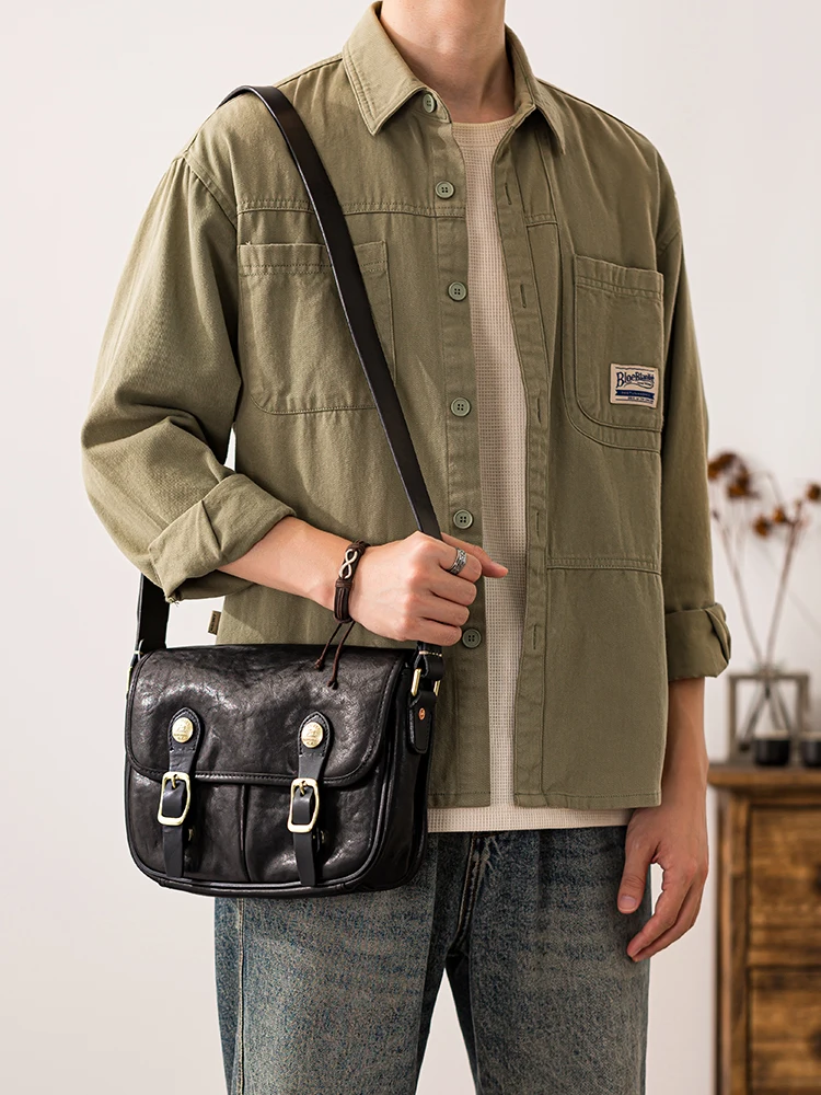 vintage designer handmade high-quality genuine leather men's messenger bag Outdoor casual cow leather work black shoulder bag