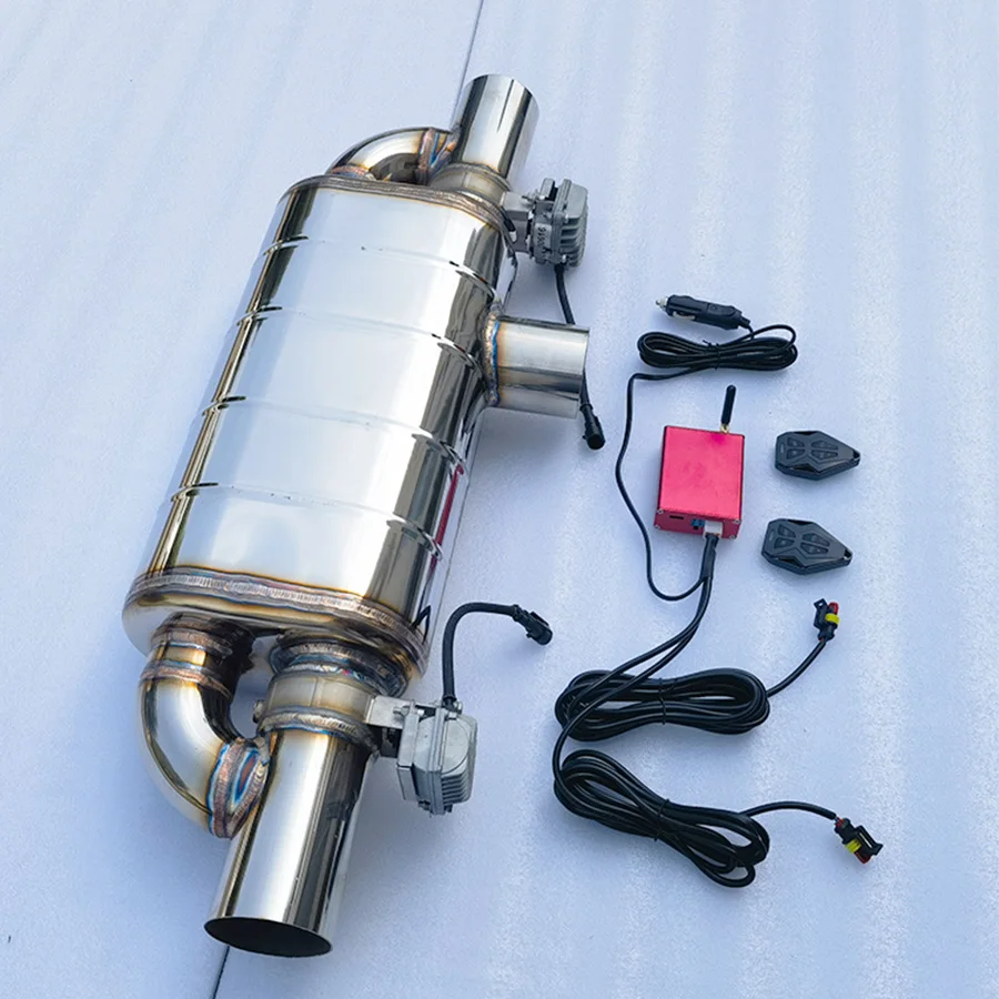 Car Exhaust Muffler With Valve S304 Electric Control T-type 1 Inlet To 2 Outlet Remote Control Waterproof