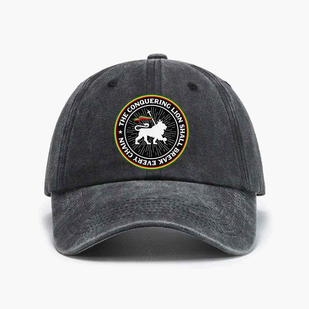 Custom Trendy Rastafari Rasta Lion Of Judah Washed Baseball Cap Men Leisure Jamaica Flag cowboy hats