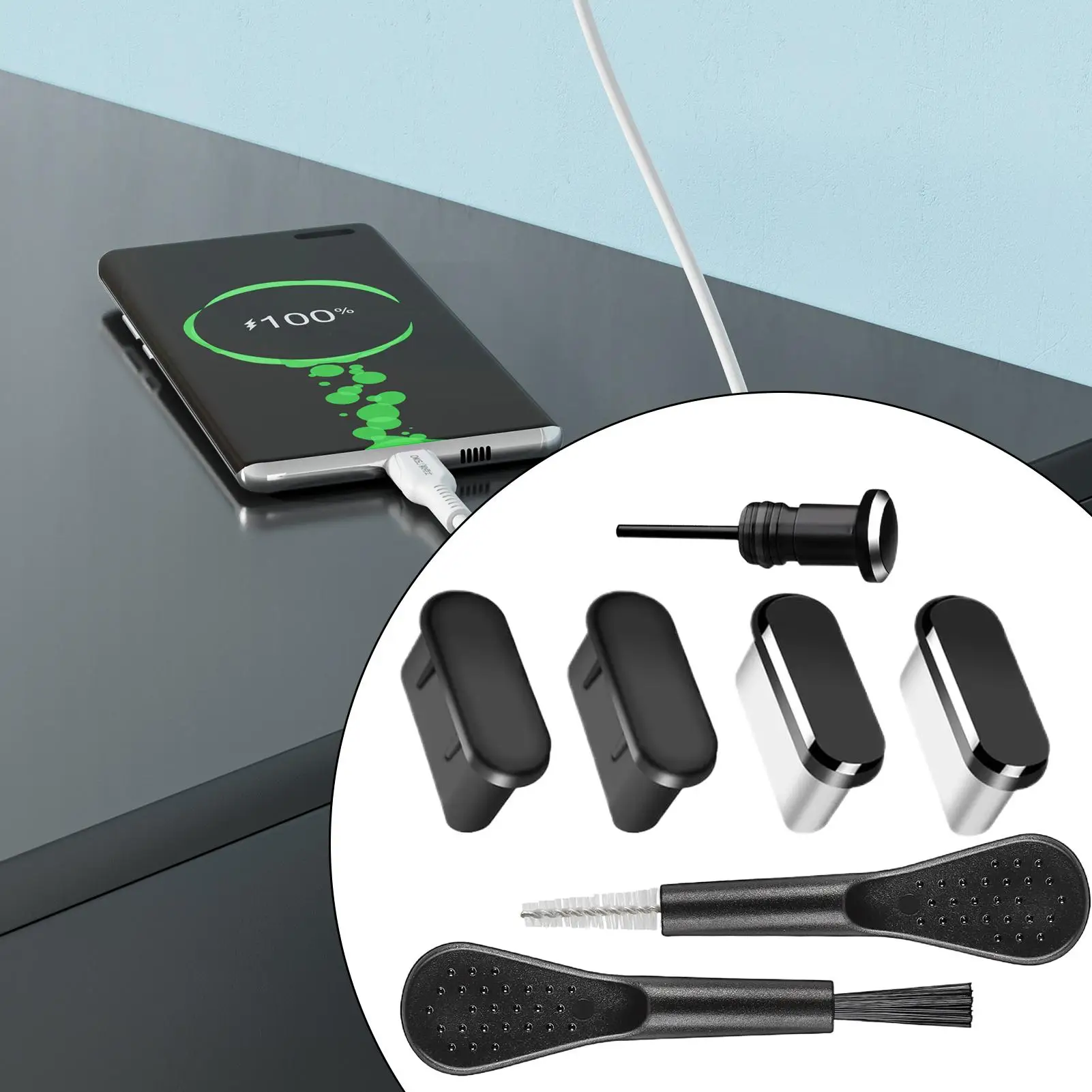 

Крышка порта зарядного устройства Разъем порта зарядного устройства для телефона Мягкая щетка в комплекте Защитный комплект для зарядки дорожного динамика Розетка для мобильного телефона