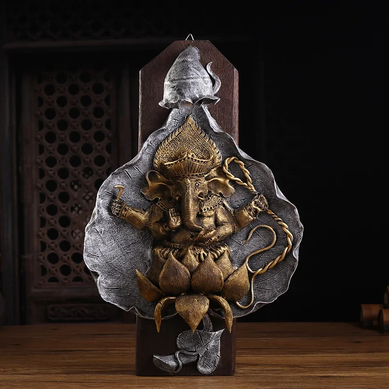 

Thai Resin Wall Lamp Zen Style Decor Elephant Trunk God of Wealth Design Retro Corridor Lighting