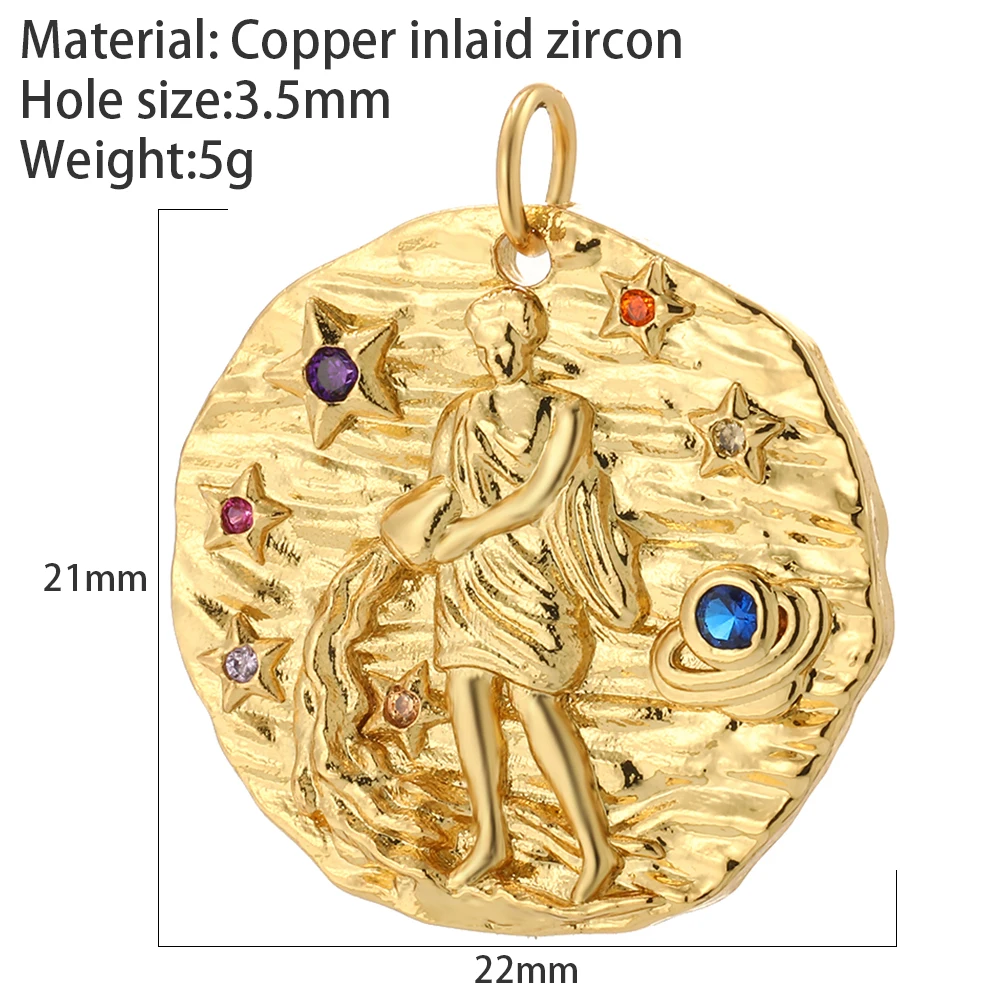 12 Constellation Zodiac Charms for Jewelry Making Supplies Gold Color Coin Pendant Diy Neckalce Bracelet Earrings Accessories