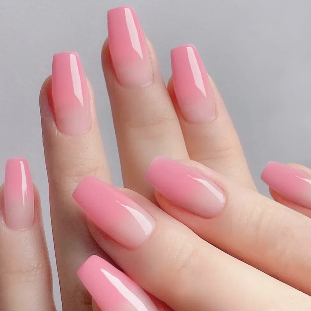 24 - Piece Set of Chic Light Pink Fake Nails Glossy Square - shaped Press - on Nails with Glue, for Effortless Elegance