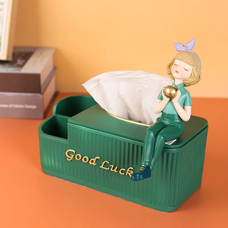 Creative European Home Decor Girl's Napkin Box Desktop Light Luxury Home Multi Functional Remote Control Napkin Storage Box