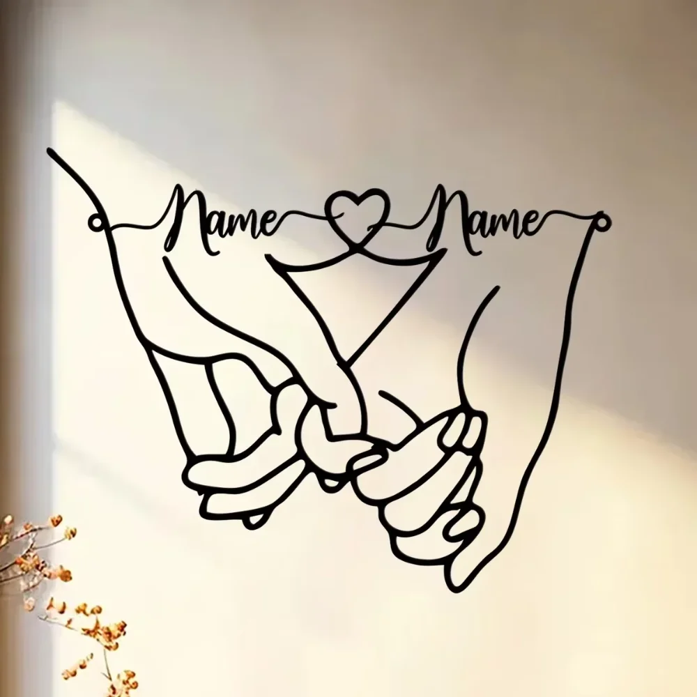 Elegantly Crafted Custom Metal Wall Art for Valentine's Day Depicting Couple with Love Line and Tailored with Personal Name