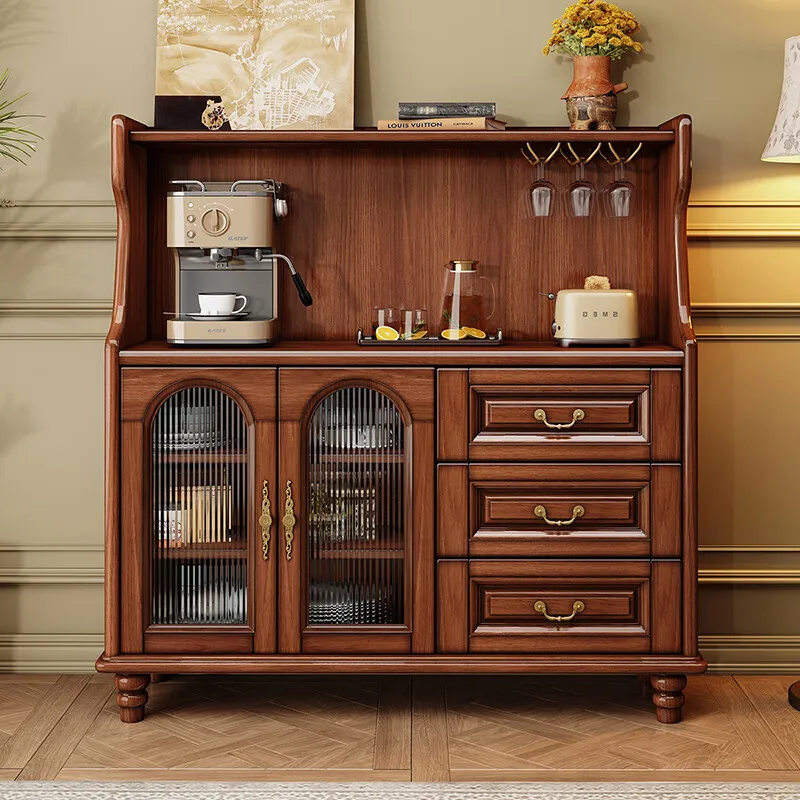

American retro solid wood dining side cabinet household kitchen cabinet mahogany large storage wine cabinet wall cupboard
