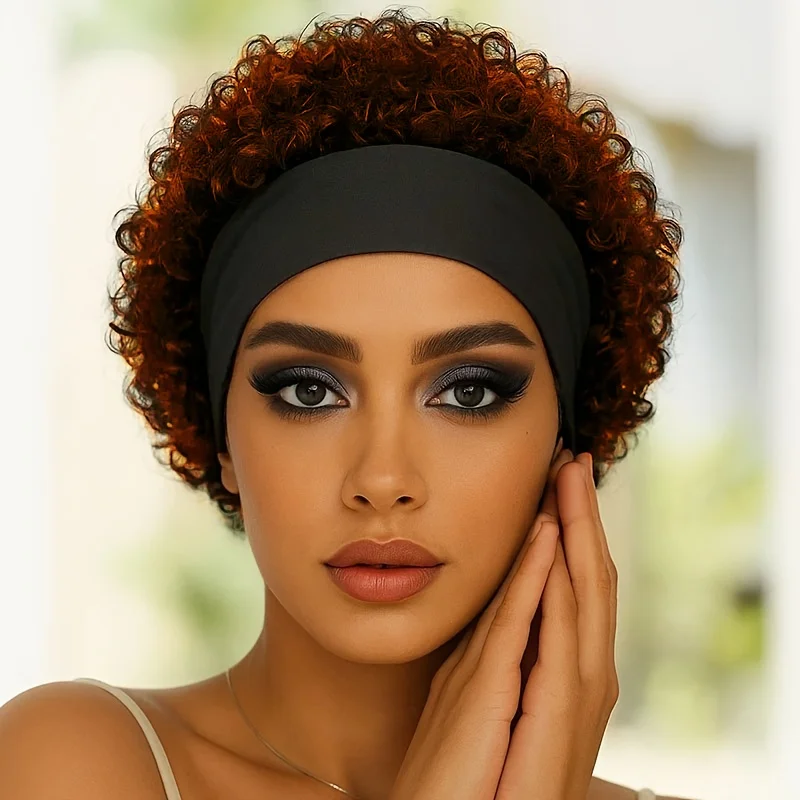 

Headband Wig Human Wig For Woman Pixie Cut Wig Short Curly Hair Natural Beginners Friendly