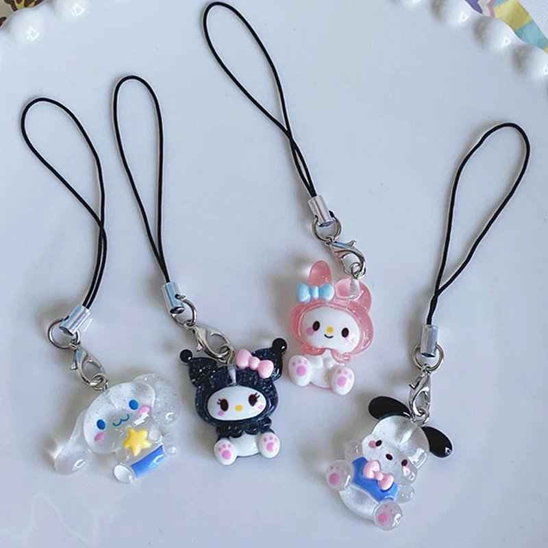 6Pcs/Set Sanrio Mobile Phone Lanyard Mymelody Kuromi Cinnamoroll Pochacco Pom Pom Purin Phone Straps Keychain Bags Pendant Gift