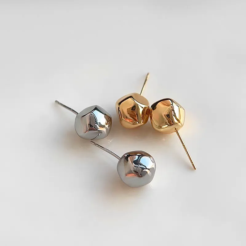 925 Silver Stud Earrings Fashionable Metal Spheres Irregular Shapes Simple Stylish Unique Niche Accessory for Women