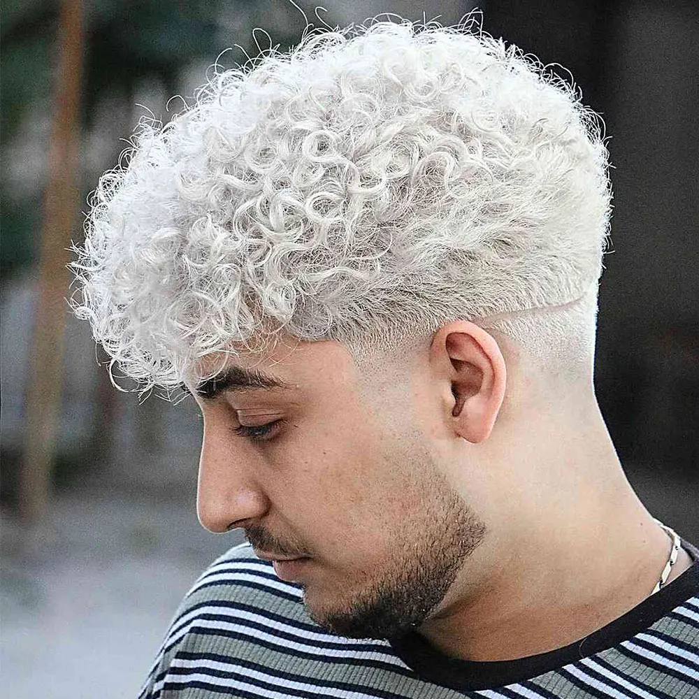 Men\'s Toupee Swiss Full Lace Kinky Curly Men Toupee Human Hair Replacement Systems for Hairpiece 10x8inch White Color 60#