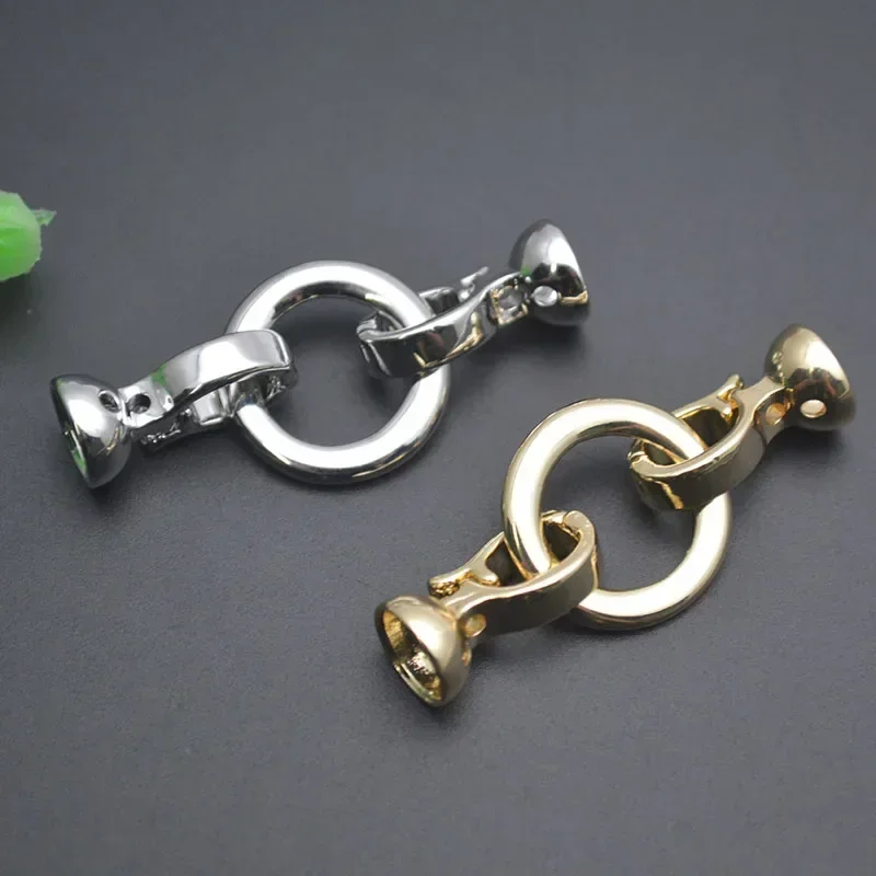 Brass Real Gold Plated Smooth Center Round Connector Clasp Hooks for Women Handmade DIY Necklace Jewelry Making