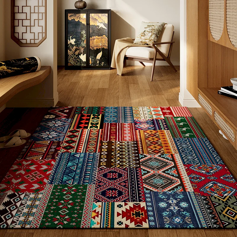 VIKAMA Retro Bohemian Moroccan Carpet Persian Geometry Anti slip Washable Floor Mat Living Room Bedroom Home Decoration