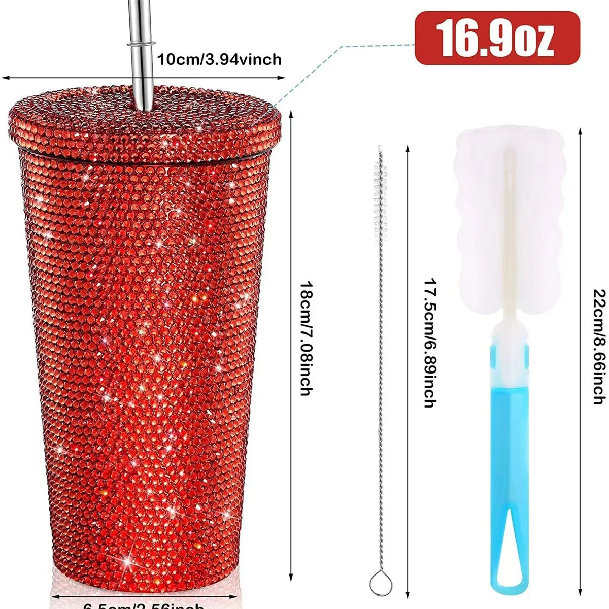 Diamond-studded thermos cup, double-layer stainless steel straw cup, diamond-studded rhinestone coffee cup, gift cup, diamond-st