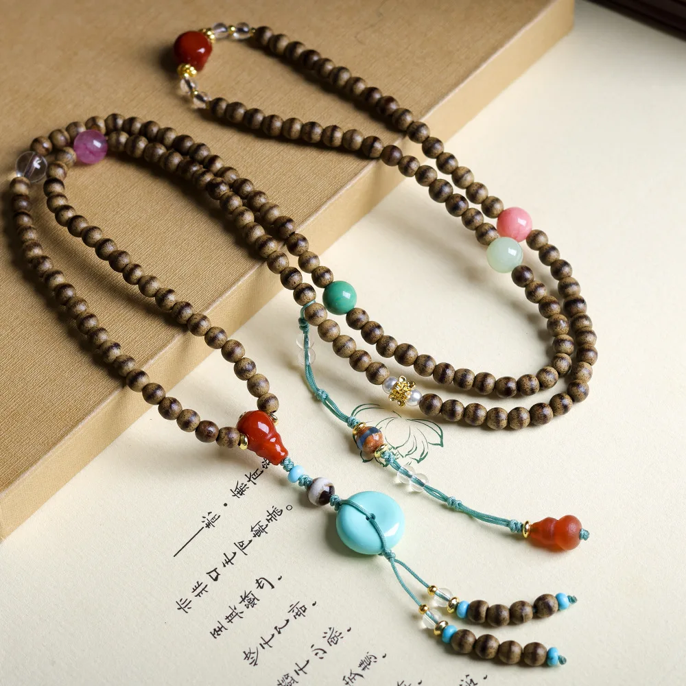 

One line butter agarwood multi circle bracelet, cultural toys, magnesite, pine stone, safety buckle, Buddha bead bracelet