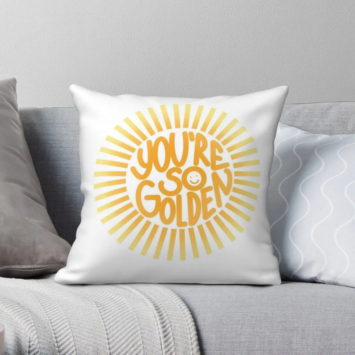 Golden Glitter Sun Square Pillowcase Polyester Linen Velvet Printed Zip Decorative Pillow Case Sofa Cushion Cover