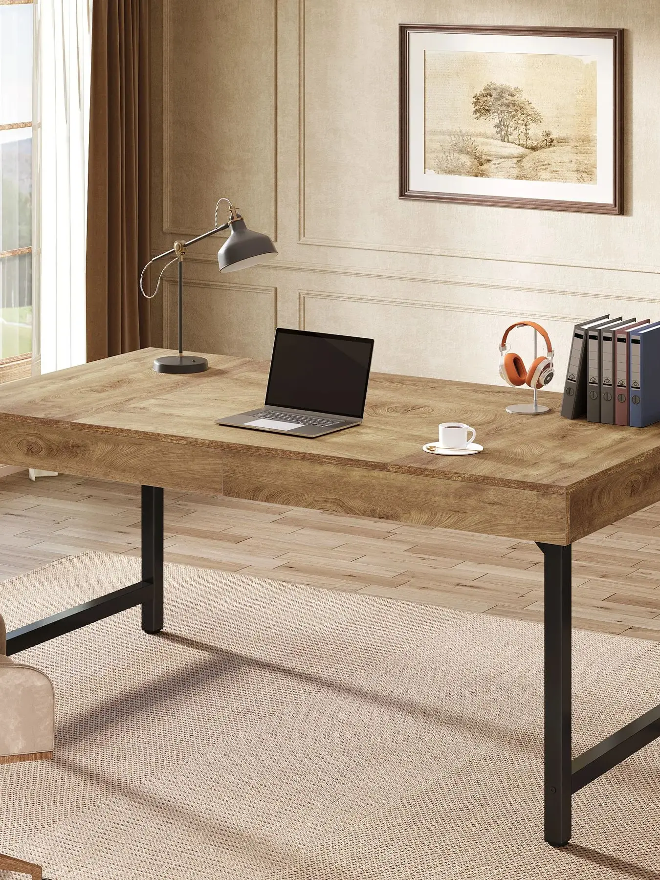 Tribesigns Bureau de direction industriel de 55 po pour le bureau à domicile, bureau d'ordinateur portable rustique simple avec pieds en métal solides