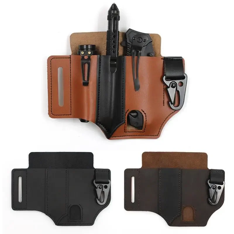 EDC Outdoor Leather Tool Knife Sheath Pockets Multitools Holder Essentials Organizer Belt Pouch Pocket Hunt Tactical Flashlight