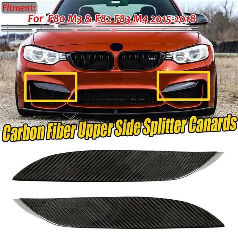 B49B-자동차 전면 범퍼 사이드 스플리터 카나드 립 스포일러 BMW F80 M3 F82 F83 2015-2018용 리얼 카본 파이버 액세서리 부품