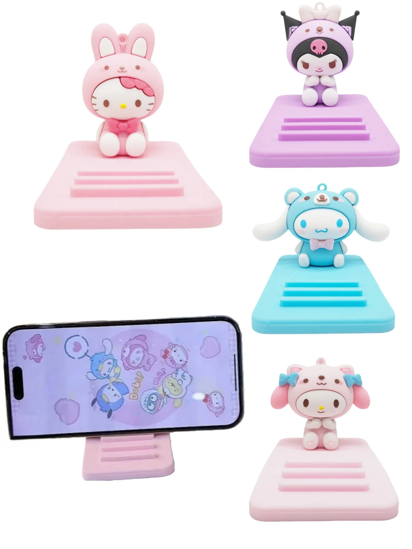 1pc Sanrio Hello kawaii Kitty Mobile Phone Tablet Stand Cute Kuromi Action Figures Phone Holder Anime Characters Desktop Ornamen