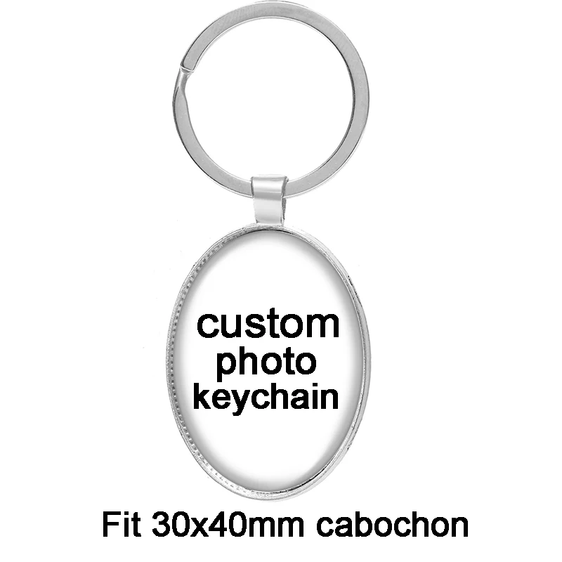 Personalized Custom Cat Dop Oval Sqaure photo cabochon demo flat back keychain Bag Car key Rings Holder Charm silver plated