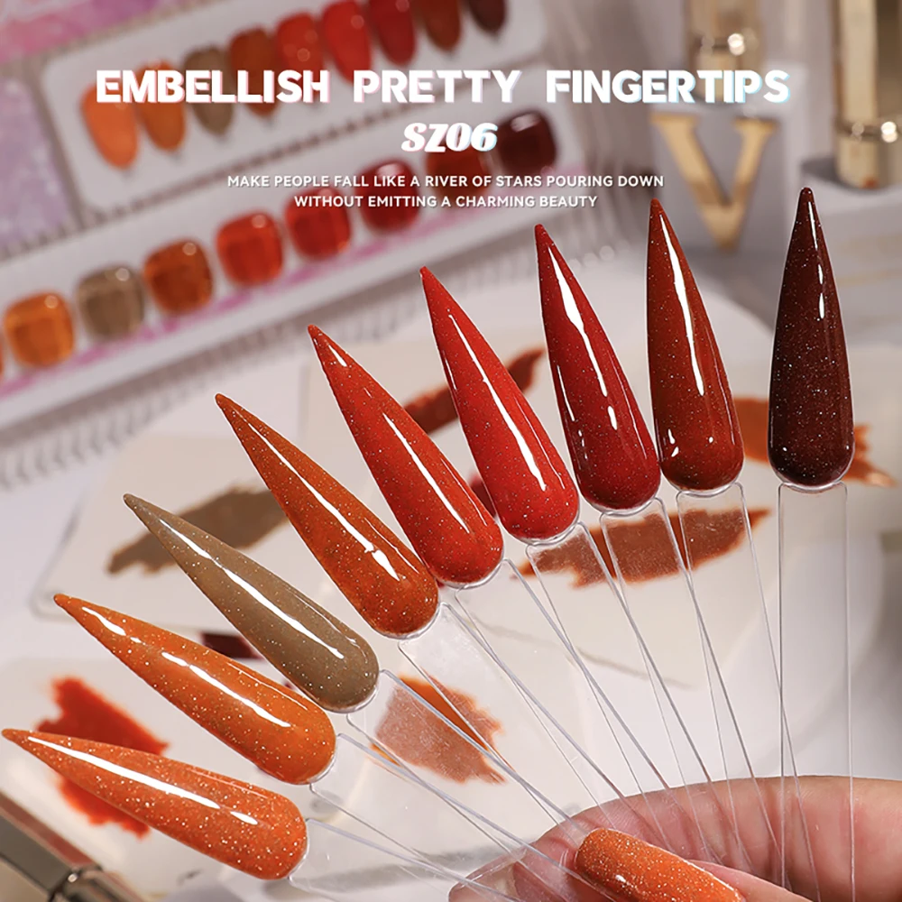 Vendeeni TPO FREE 9 Farben/Set Orange Glitzer Gebrochener Diamant Gel-Nagellack Herbst-Ahornblatt UV-LED-Gel-Lack mit Display – Detail 12