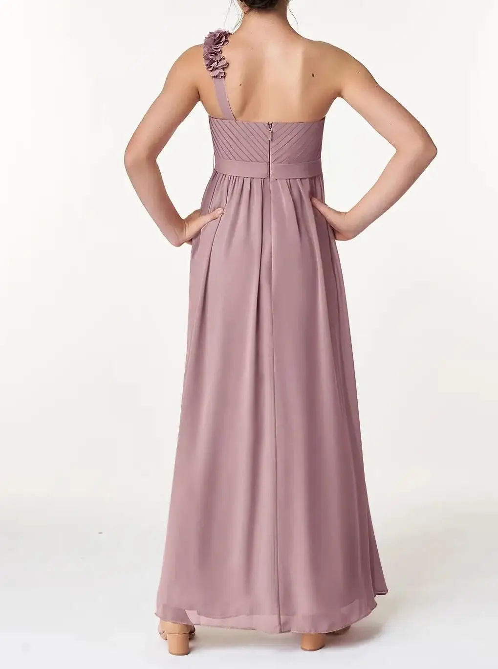 فساتين فتاة الزهور الشيفون لحفلات الزفاف الكشكشة رداء حفلات للفتيات المراهقات فستان وصيفة العروس الصغيرة بكتف واحد