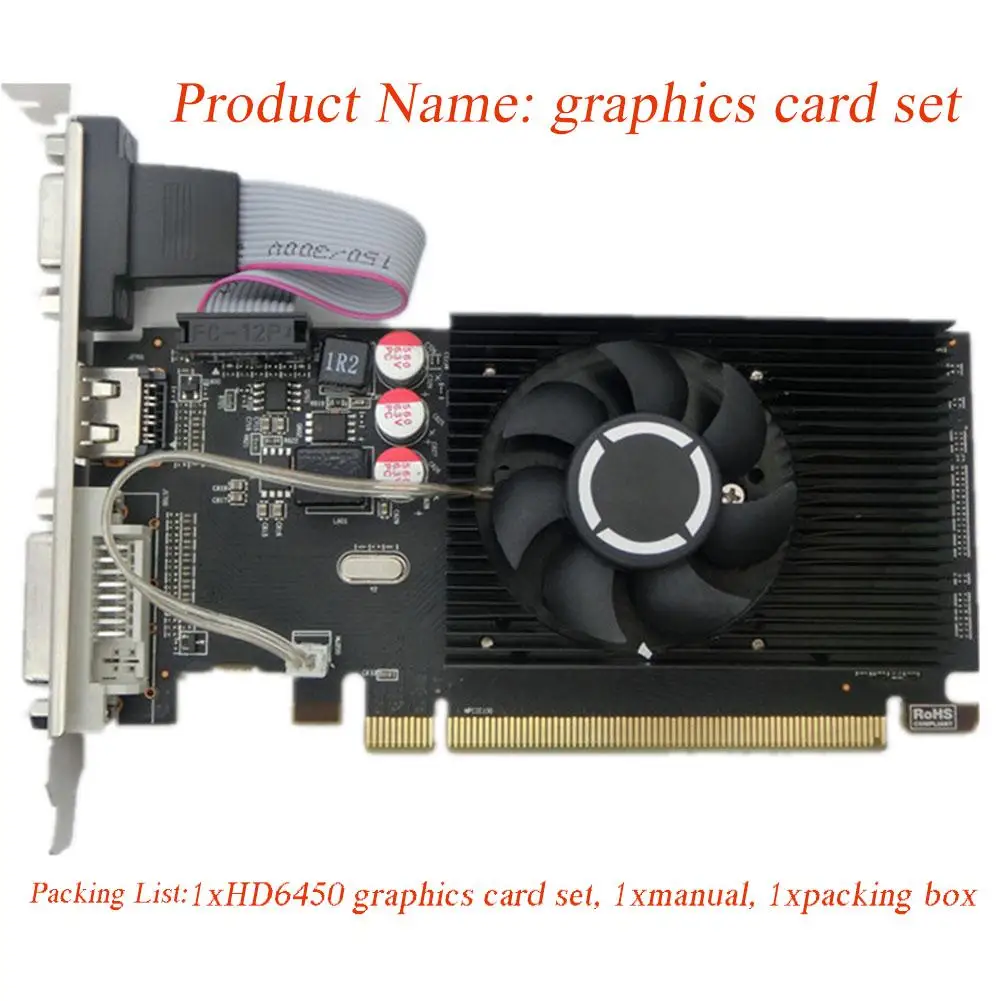 

HD6450 Graphics Card Set 2GB GDDR3 64Bit VGA DVI Graphic Cards Support PCI Express 2.0 Interface