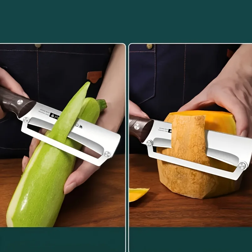 Edelstahl-Schäler mit Holzimitat-Griff zum Schälen und Schneiden von Obst und Gemüse | Langlebig und reibungsloser Betrieb – Detail 5